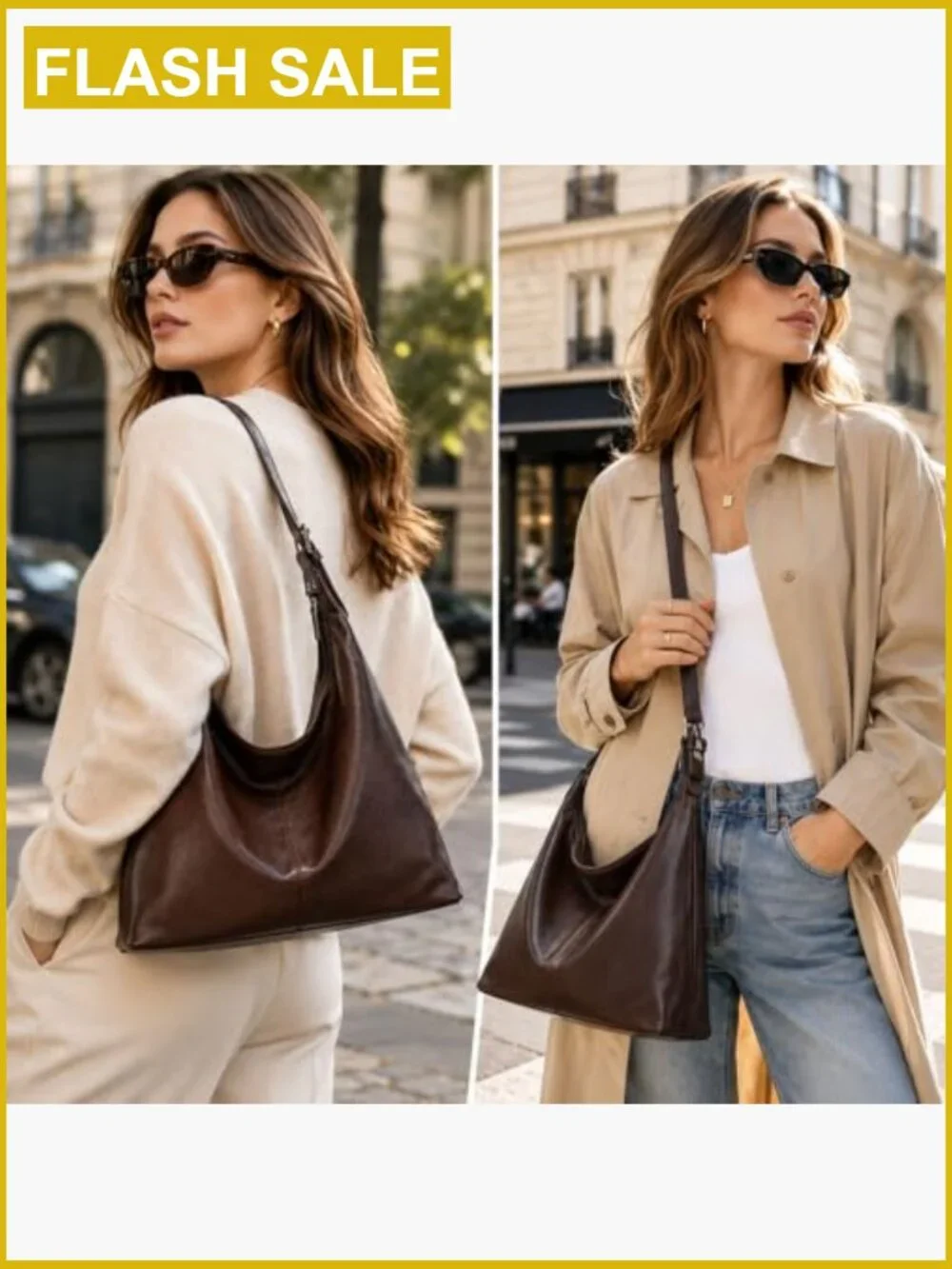 Large Slouchy Hobo Bag Vegan Leather Shoulder Purse Adjustable Strap Fits 13